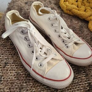 Classic White Canvas Sneakers with Red Trim